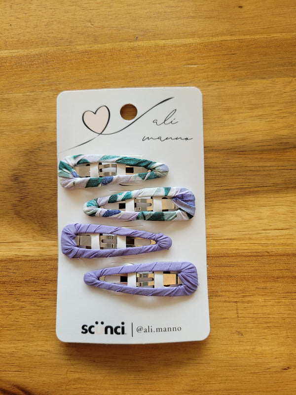 Scünci x Ali Manno – Lot de 4 barrettes à cheveux en tissu, couleurs pastel