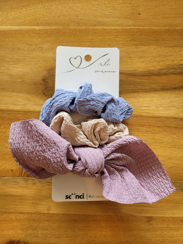 Scünci Set of 3 textured scrunchies – Ali Manno Collection – Pastel colors
