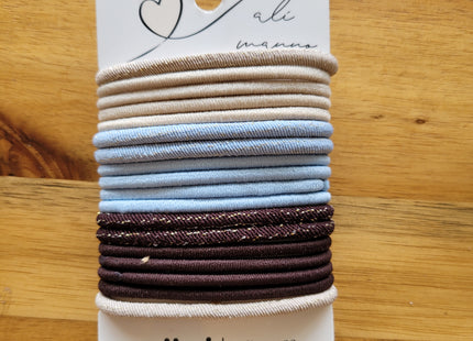 Scünci Lot de 18 élastiques à cheveux – Collection Ali Manno – Coloris neutres et bleus