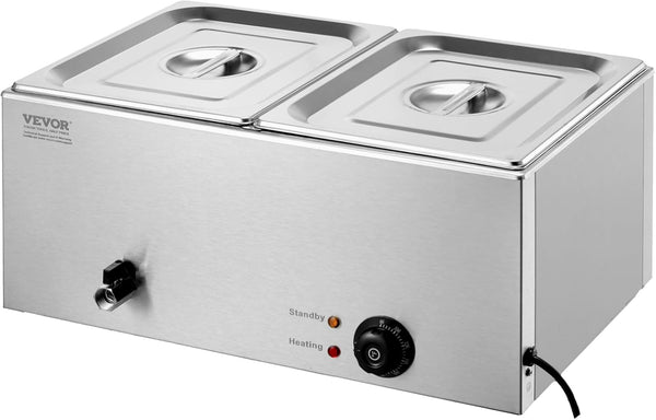 Vevor M-112 Bain-marie électrique 1200W en inox – 2 bacs GN