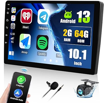 Android 13 Touchscreen Car Stereo – 8 Core, 2+64GB, GPS, WiFi + Rear View Camera