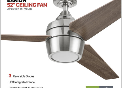 Honeywell Eamon Ventilateur de plafond 52" avec télécommande – Finition nickel brossé