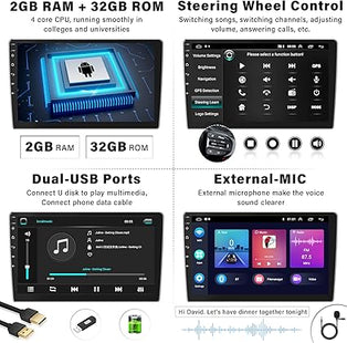 Autoradio Android 13 avec écran tactile – 8 cœurs, 2+64 Go, GPS, WiFi + Caméra de recul