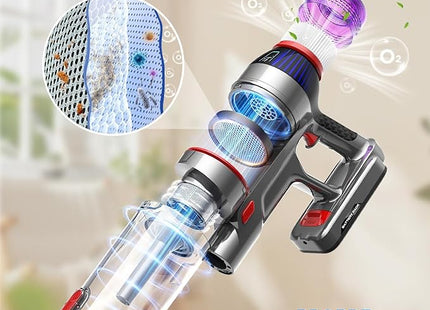 MQDXE Cordless Stick Vacuum Cleaner: 550W Powerful Suction, LED Display, 55 Minutes Runtime, Tangle-Free Brush, Rechargeable Battery, Lightweight for Home, Pet Hair, Hard Floors