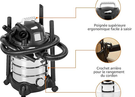 Amazon Basics Aspirateur eau/poussière inox 6 gallons – 3,5 HP