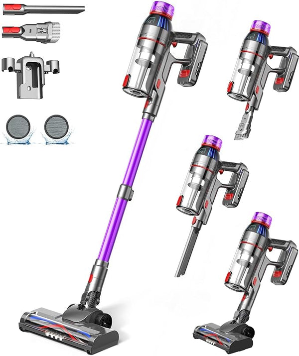 MQDXE Aspirateur balai sans fil : aspiration puissante de 550 W, affichage LED, autonomie de 55 minutes, brosse anti-nœuds, batterie rechargeable, léger pour la maison, poils d'animaux, sols durs