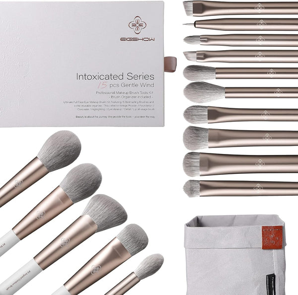 EGSHOW Intoxicated Series – 15-Piece Professional Makeup Brush Set + Case Included
