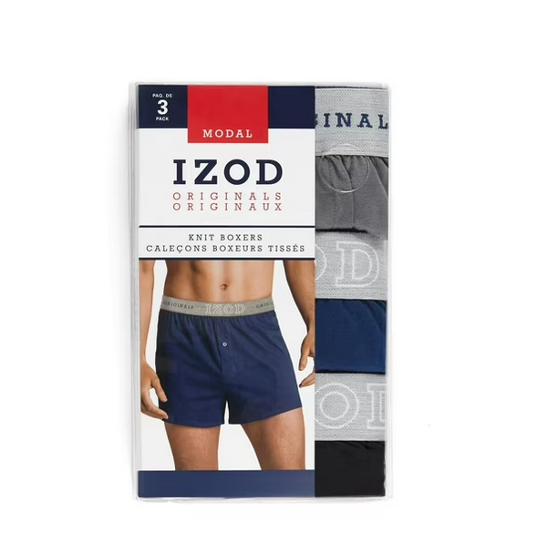 IZOD Originals – 3-Pack Knit Boxers (Blue, Grey, Black)