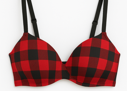 Soutien-gorge pigeonnant George pour femmes – Motif carreaux rouge et noir