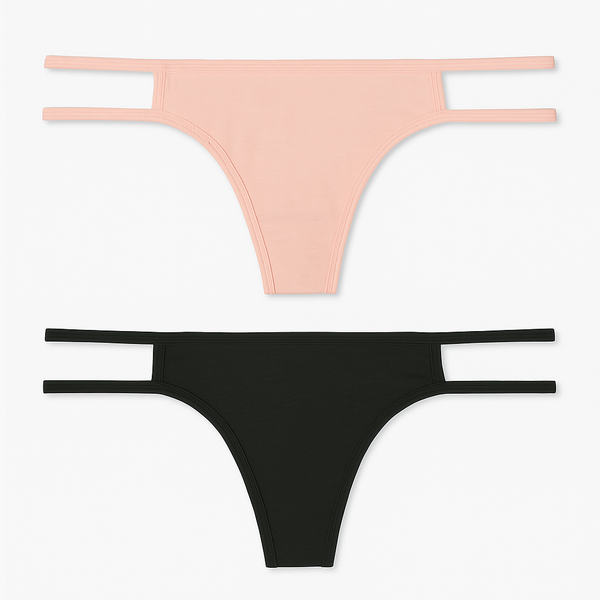 No Boundaries Women's 2-Pack Thongs - Black and Pink