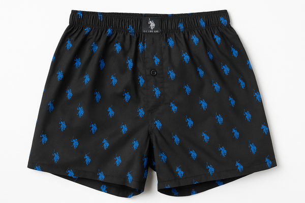US Polo Assn. Men's Black Boxer Briefs with Blue Logo Pattern