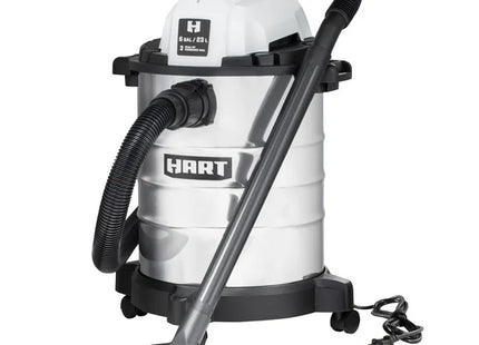 Hart 6 Gallon Wet/Dry Vac – 3 HP Stainless Steel Wet and Dry Shop Vacuum