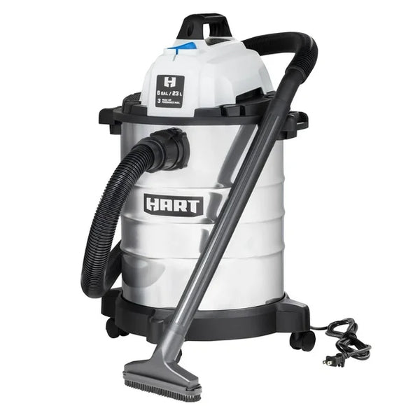 Hart 6 Gallon Wet/Dry Vac â 3 HP Stainless Steel Wet and Dry Shop Vacuum