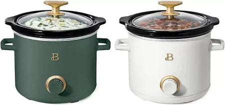 Beautiful 2 Qt Slow Cooker Set – Thyme Green &amp; Frosted White Duo by Drew Barrymore